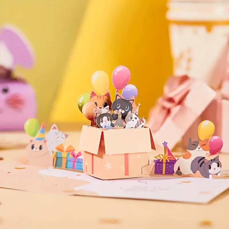 1pc Whimsical 3D Pop-up Cat Birthday Card