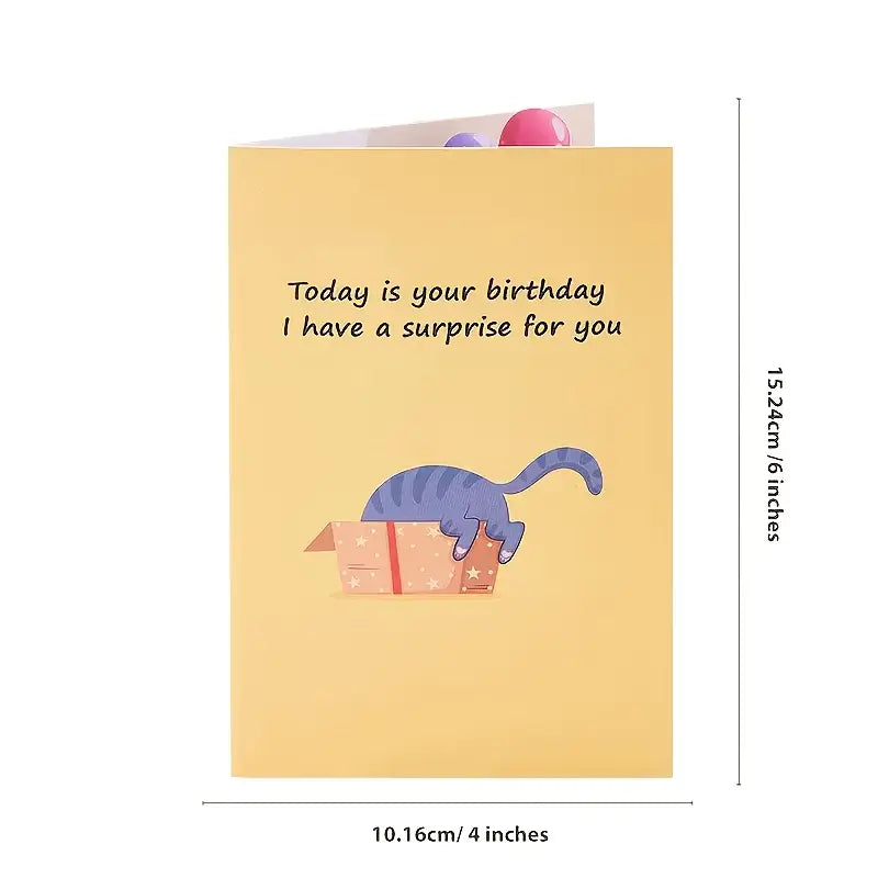 1pc Whimsical 3D Pop-up Cat Birthday Card