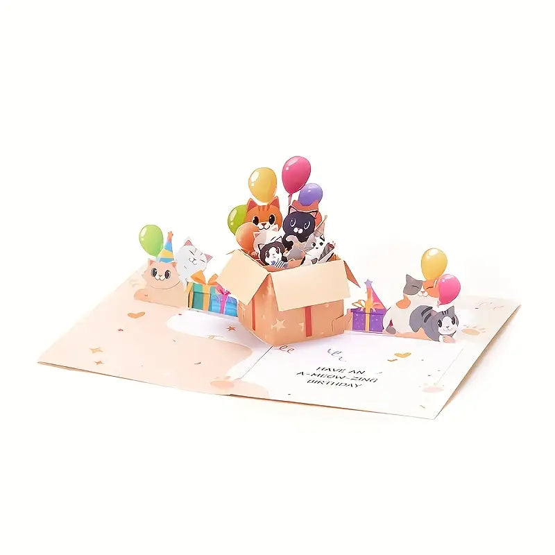 1pc Whimsical 3D Pop-up Cat Birthday Card