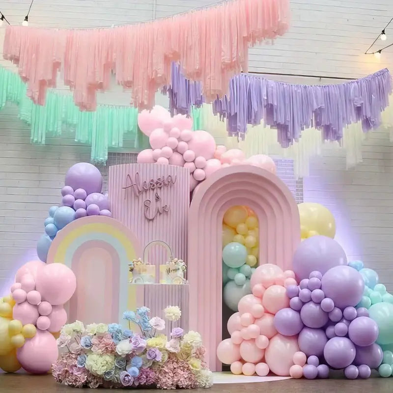 1 Pack (10 Multicolor Rainbow Macaron Latex Balloons) with one Confetti Balloon