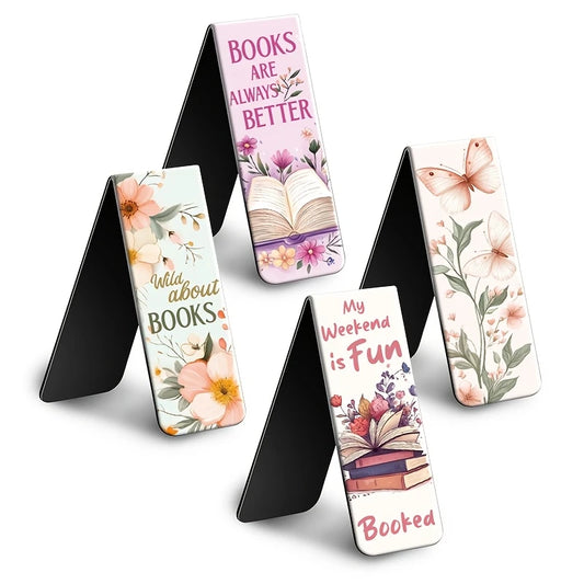 4pcs Motivational Floral Magnetic Bookmarks