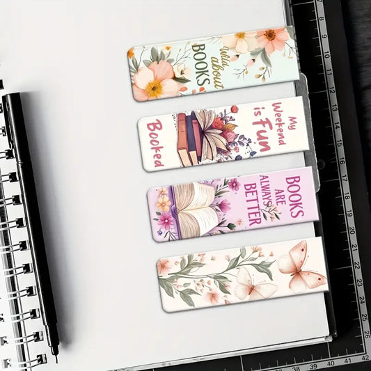 4pcs Motivational Floral Magnetic Bookmarks